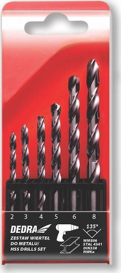 Dedra Set of 6 Diamond Drills HSS with Cylindrical Shank for Metal
