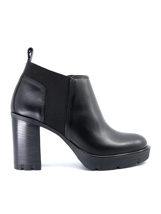 Leather Women's Chelsea Boots with High Heel Black