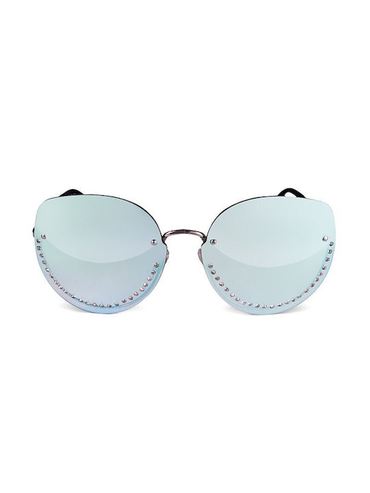 V-store Women's Sunglasses with Silver Metal Frame and Light Blue Mirror Lens 18628