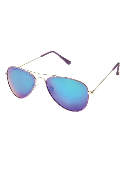 V-store Sonnenbrillen mit Gold Rahmen und Blau Spiegel Linse 8891