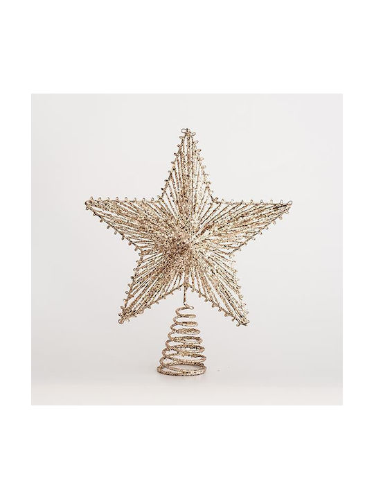 Eurolamp Christmas Tree Topper Ecru With Gold Dust With Beads Ecru