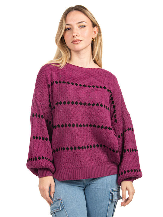 Puffed Sleeve Magenta Sweater