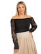 Gerippte transparente Bestickte Bluse