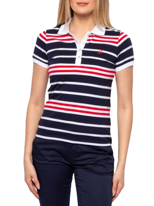 Heavy Tools Women's Polo Blouse Striped Blue