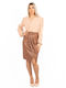 Crossover Tulip Faux Leather Dress Camel