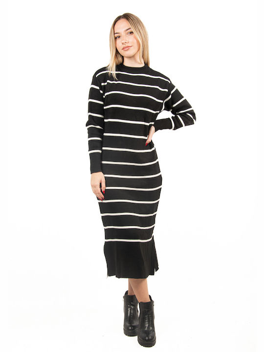 Black Striped Knit Dress