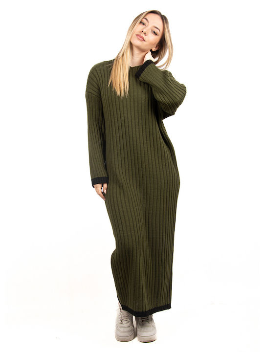 Oversized Ribbed Knit Dress in Olive