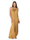 Sommer Maxi Abendkleid Satin Gold