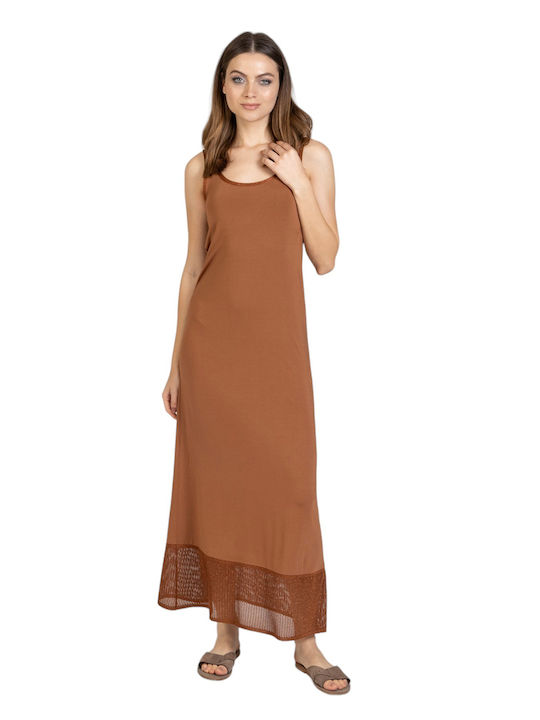 Aggel Dress Maxi Dress Knitted with Slit Brown