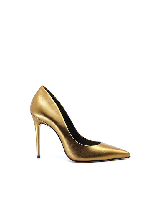 Schutz Leather Pointed Toe Gold High Heels