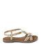 Leather Women's Flat Sandals in Beige Color
