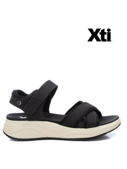 Xti Women's Fabric Ankle Strap Platforms Black