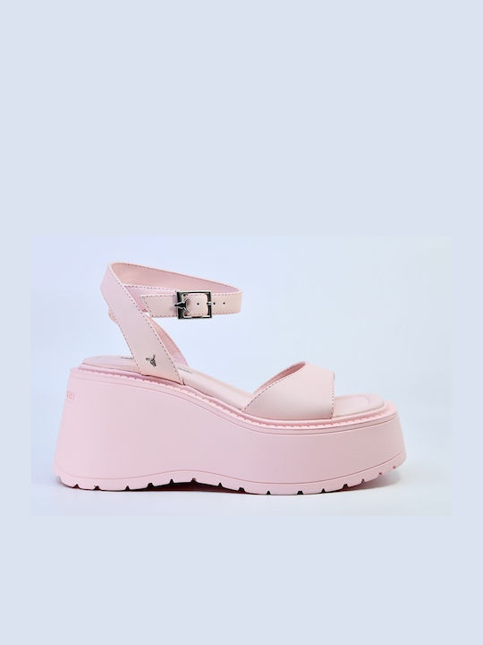 Windsor Smith Crybaby Women's Leather Ankle Strap Platforms Pink