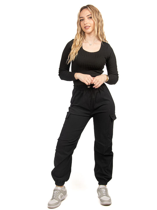 Ellen Women's Fabric Cargo Trousers Black