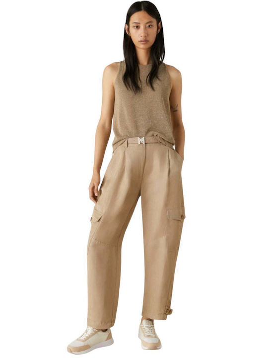 Marella Women's High-waisted Linen Trousers Beige