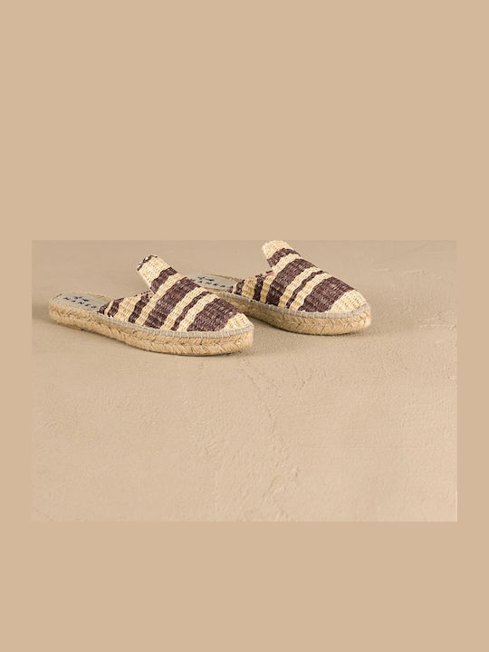 Raffia Streifen Yucatán Wohnungs Damen Pantoletten in Braun Farbe