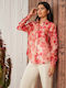 Enzzo Elianne Women's Floral Long Sleeve Shirt Peach
