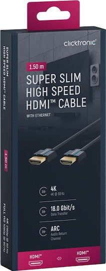 Clicktronic HDMI 2.0 Premium High Speed 4K 60Hz HDR Cable HDMI male - HDMI male 1.5m Μαύρο