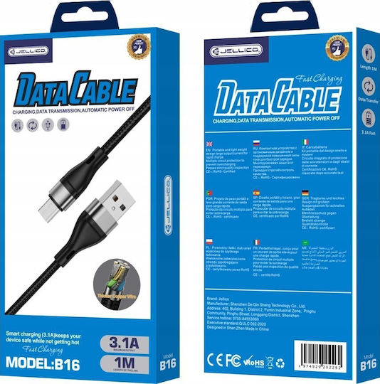 Jellico Regular USB 2.0 to micro USB Cable Μαύρο 1m 1τμχ