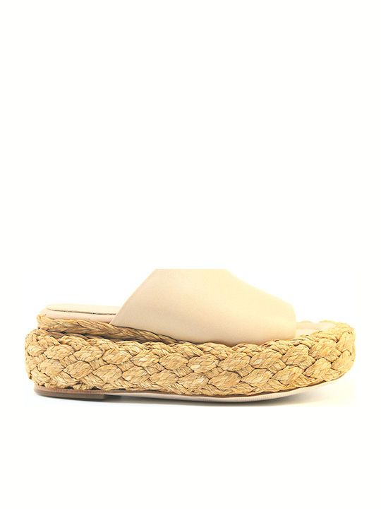 Leather Women's Flat Sandals Flatforms in Pink Color