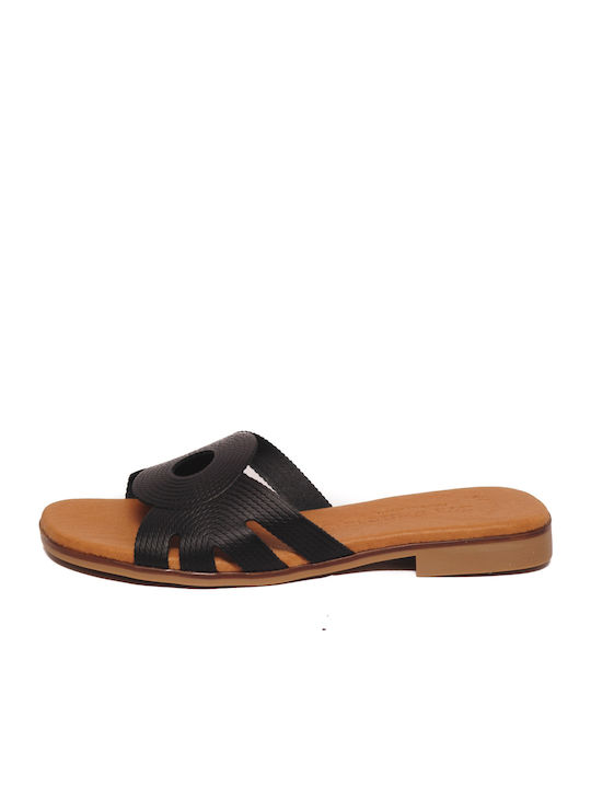 Leder Flache Sandalen für Damen in Schwarz Farbe