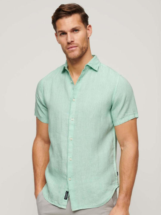 D3 Stud Studios Casual Short-sleeved Linen Shirt Green