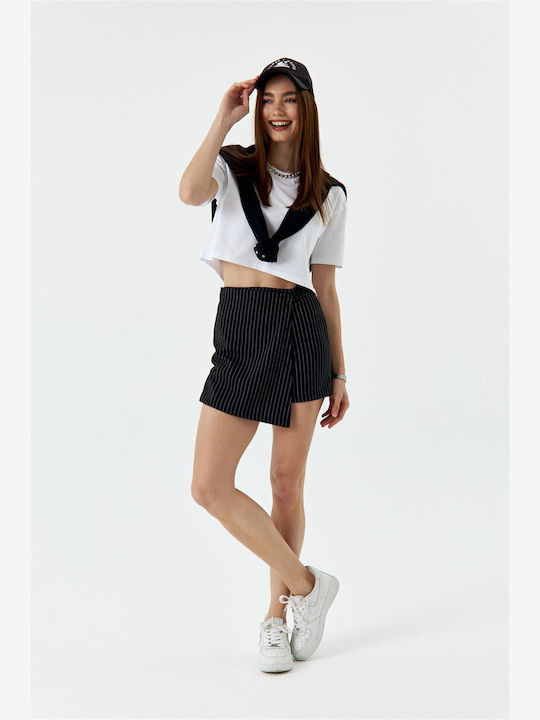 Sinell Women's Shorts Skirt Short Stripes Black
