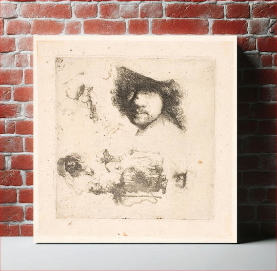 Sheet With Various Studies: Self-portrait, Beggar Couple, Heads By Rembrandt Van Rijn Painting on Canvas 110x110cm