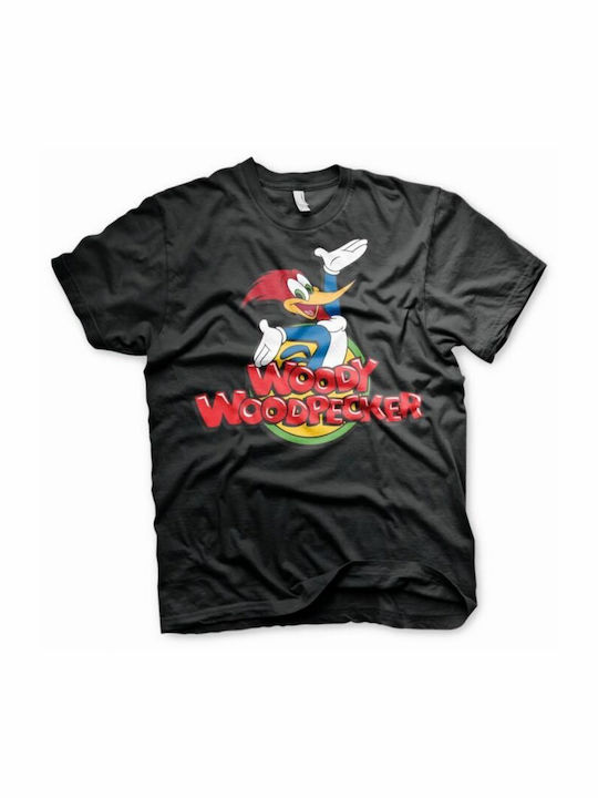 Tricou negru cu logo clasic Woody Woodpecker