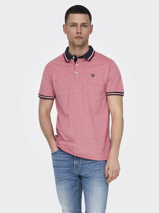 Only & Sons Herren Sportliches Kurzarmshirt Polo Red