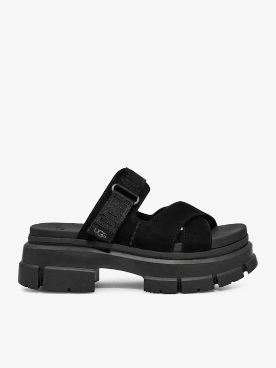 Ugg Australia Ashton Leder Flache Sandalen für Damen in Schwarz