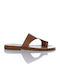 Leather Women's Flat Sandals in Tabac Brown Color
