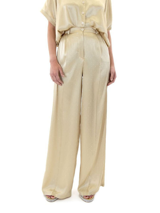 Dolce Domenica Femei Satin Pantaloni cu Croială Dreaptă Gold