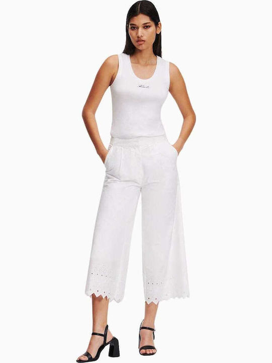 Damen Stoff Capri Hose White