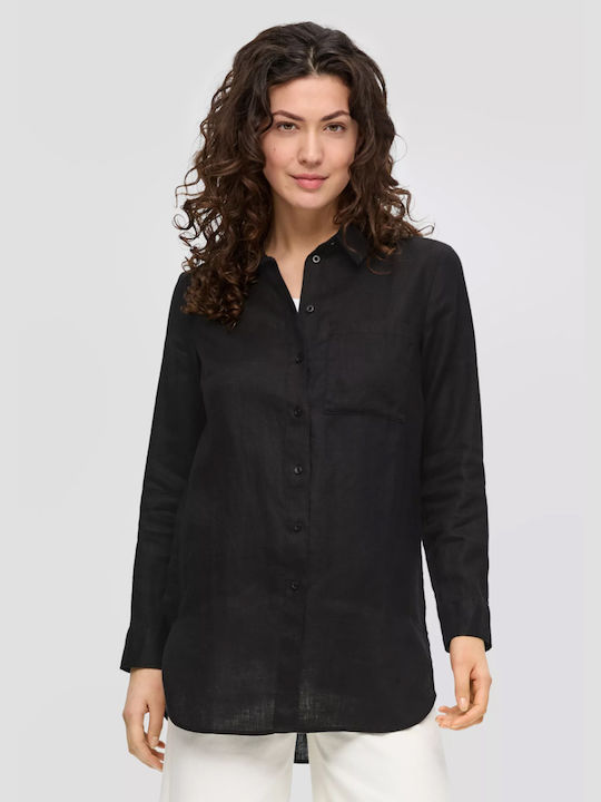 S.Oliver Women's Linen Long Sleeve Shirt Black