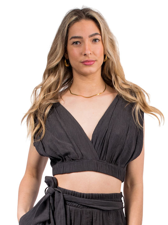 4tailors Women's Crop Top Cotton Black