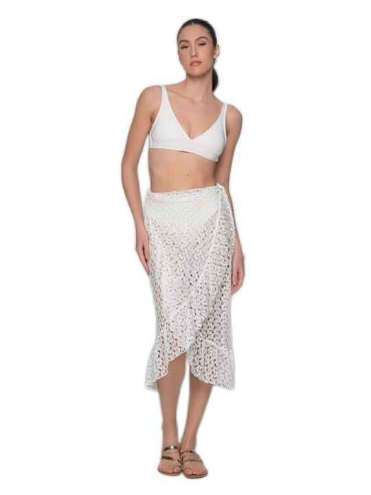 Skirt Pareo Beach Woven Ruffle Milena By Paris 40255 Ecru