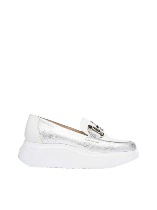 Wonders Leder Damen Loafers in Silber Farbe