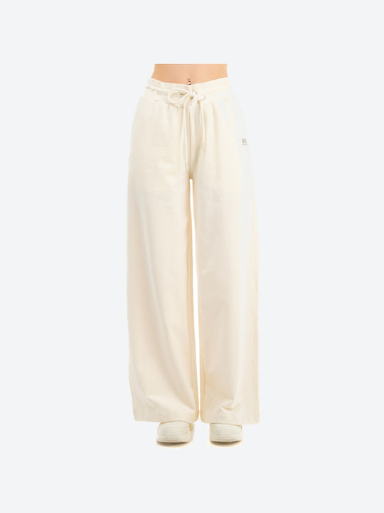 Benation Terry Wide Leg Pant Γυναικείο Παντελόνι Φόρμας Λευκό