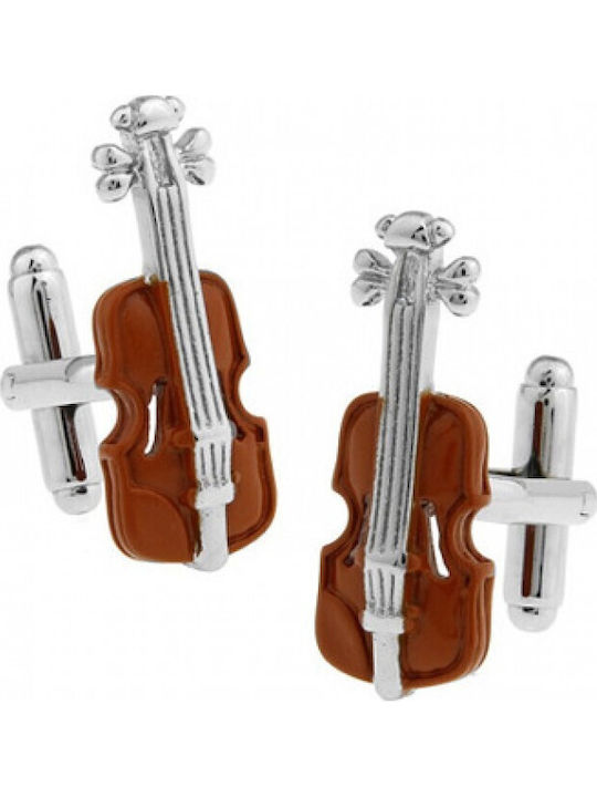 Violin Brown Silver Cufflinks