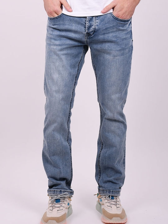 True Rise Men's Jeans Pants Elastic Straight Blue