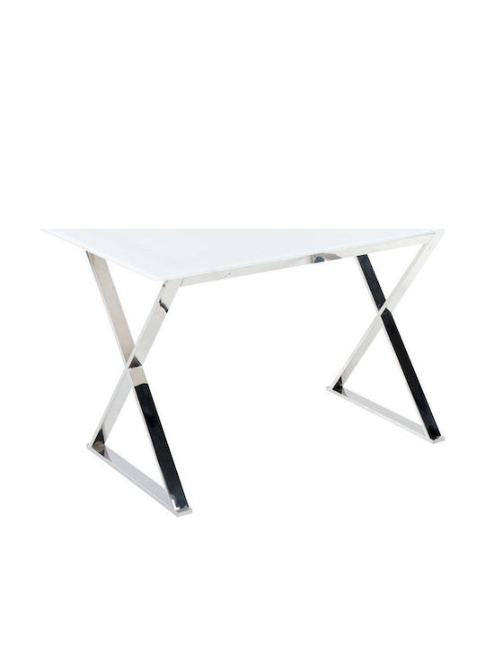 Table Kitchen Glass White With Silver 120x70cm