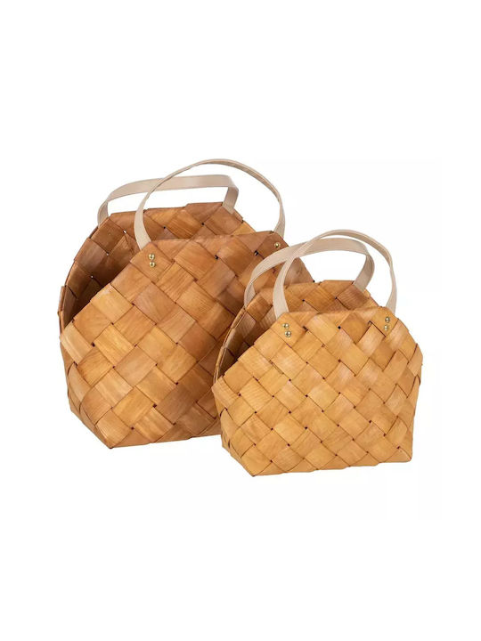 Ixia Regal Set Decorative Baskets Wooden with Handles Beige 40cm 2 Pieces