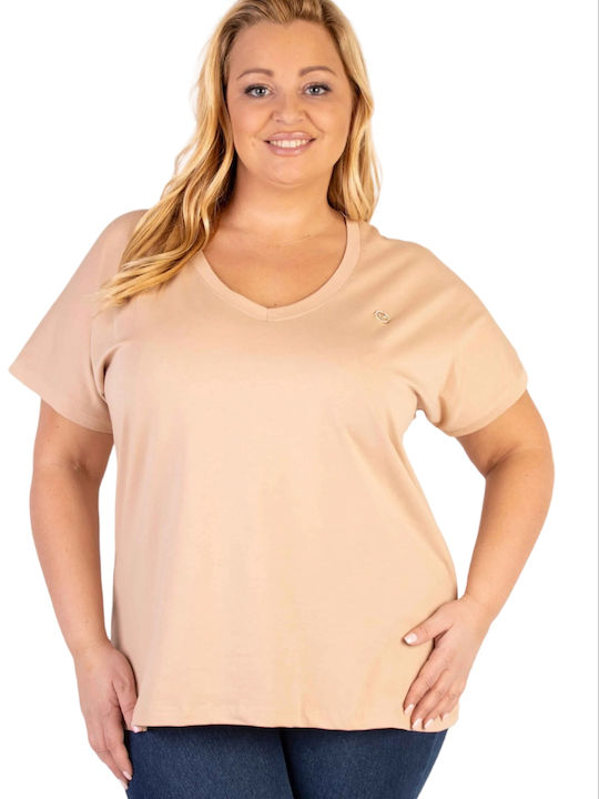 Remix Damen Bluse Baumwolle Kurzärmelig Beige