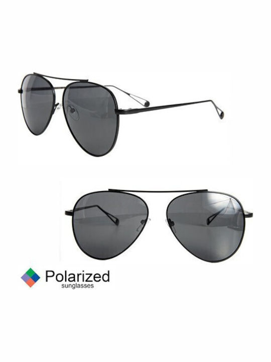 V-store Unisex Sonnenbrille mit Schwarz Metall Gestell und Schwarz Polarisiert Linse POL9533BLACK