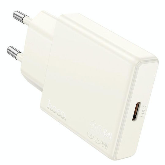 Hoco Φορτιστής Χωρίς Καλώδιο GaN με Θύρα USB-C 30W Power Delivery Λευκός (N44)