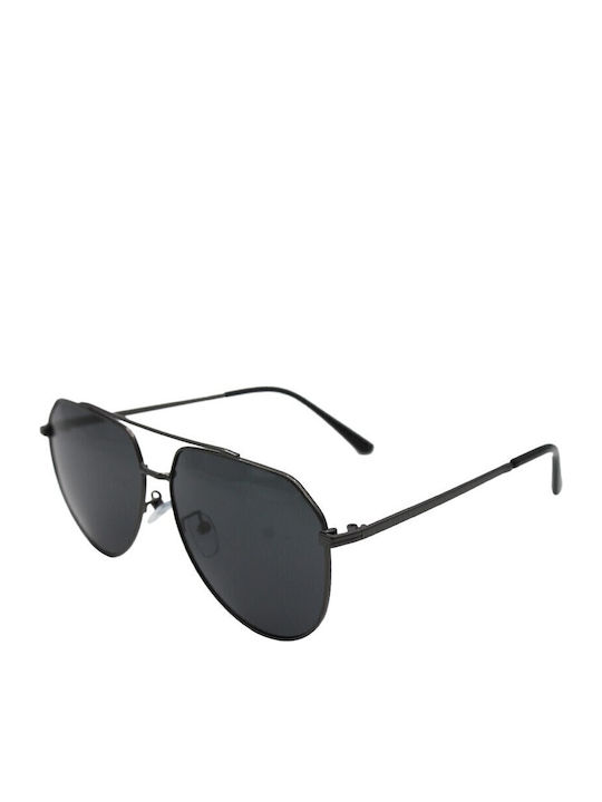 V-store Unisex Sunglasses with Black Metal Frame and Black Polarized Lens