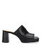 Leder Mules mit Chunky Hoch Absatz in Schwarz Farbe