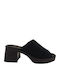 Leder Mules mit Chunky Hoch Absatz in Schwarz Farbe