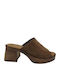 Wildleder Mules mit Chunky Hoch Absatz in Tabac Braun Farbe
